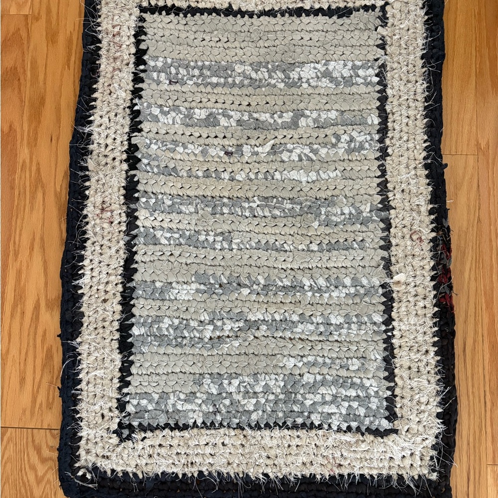 Hand crocheted Black and Gray Rag Rug.